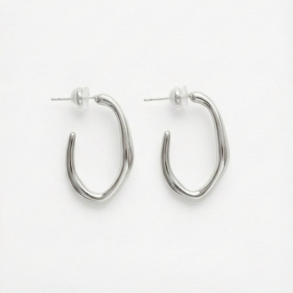 Fluid Organic Silver C-Hoops - Sculptural & Minimalist