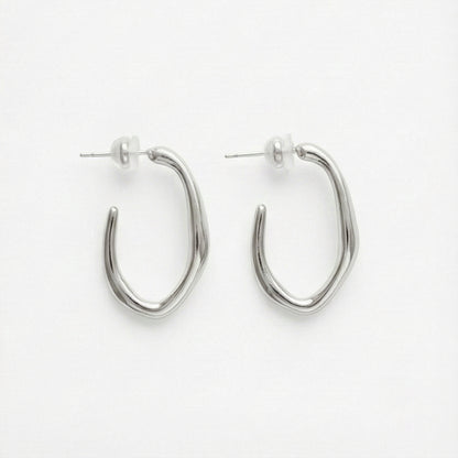 Fluid Organic Silver C-Hoops - Sculptural & Minimalist