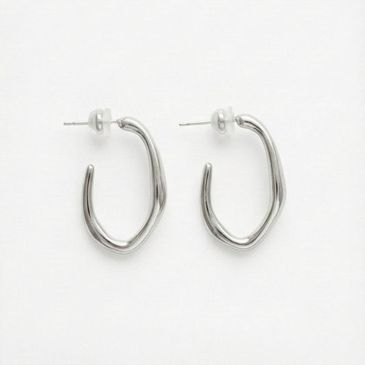 Fluid Organic Silver C-Hoops - Sculptural & Minimalist