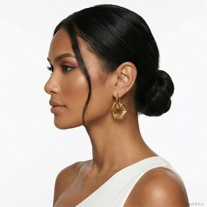 Chunky Hexagon Link Gold Earrings