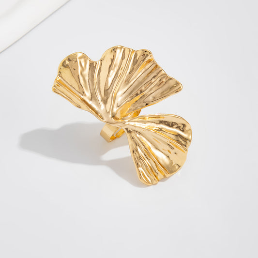 Sculptural Ginkgo Leaf Wide Statement Ring