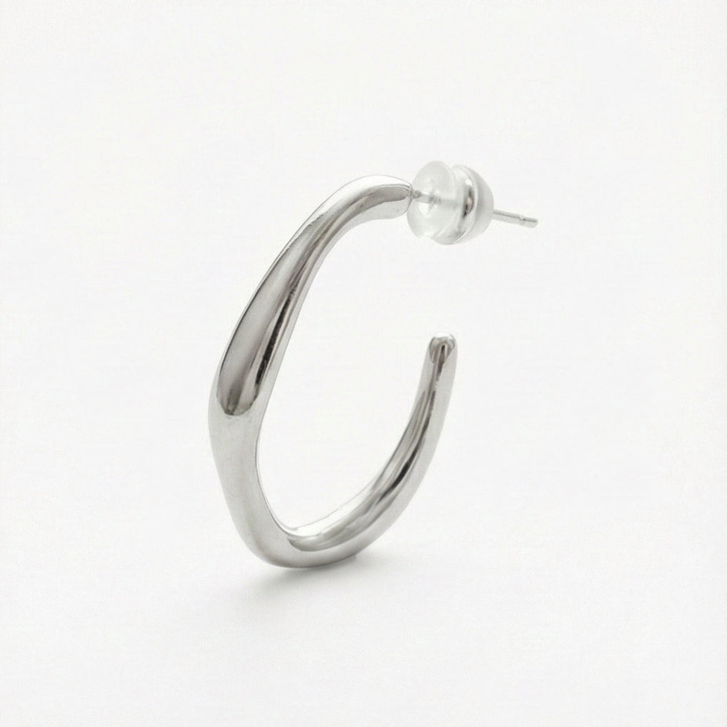 Fluid Organic Silver C-Hoops - Sculptural & Minimalist