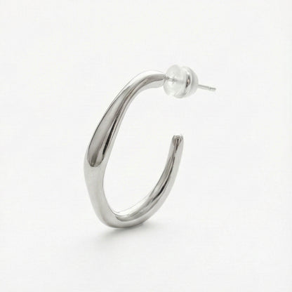 Fluid Organic Silver C-Hoops - Sculptural & Minimalist