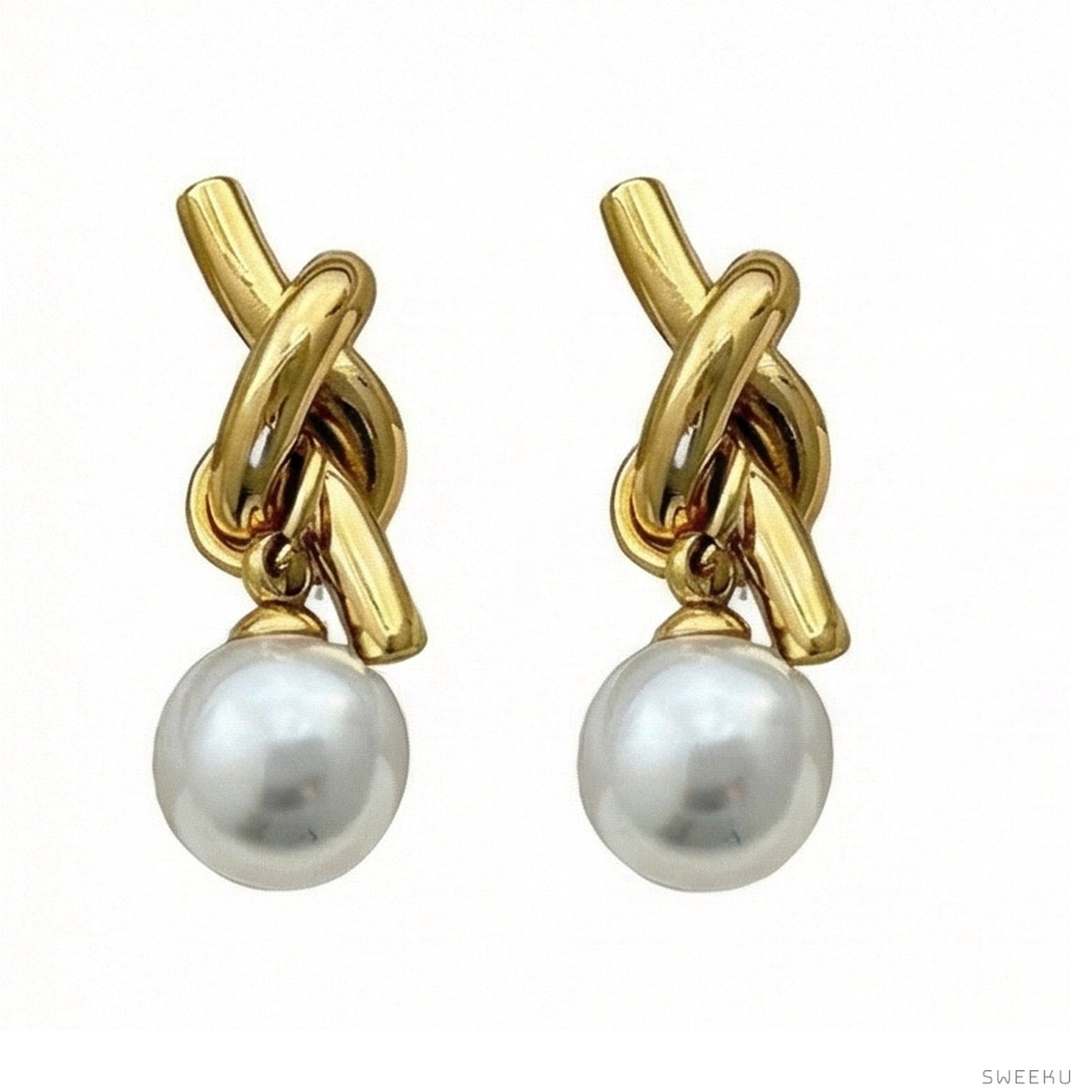 Sculptural Knot Pearl Drop Earrings - SWEEKU