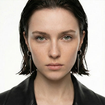 Industrial Spike Dangle Silver Hoops