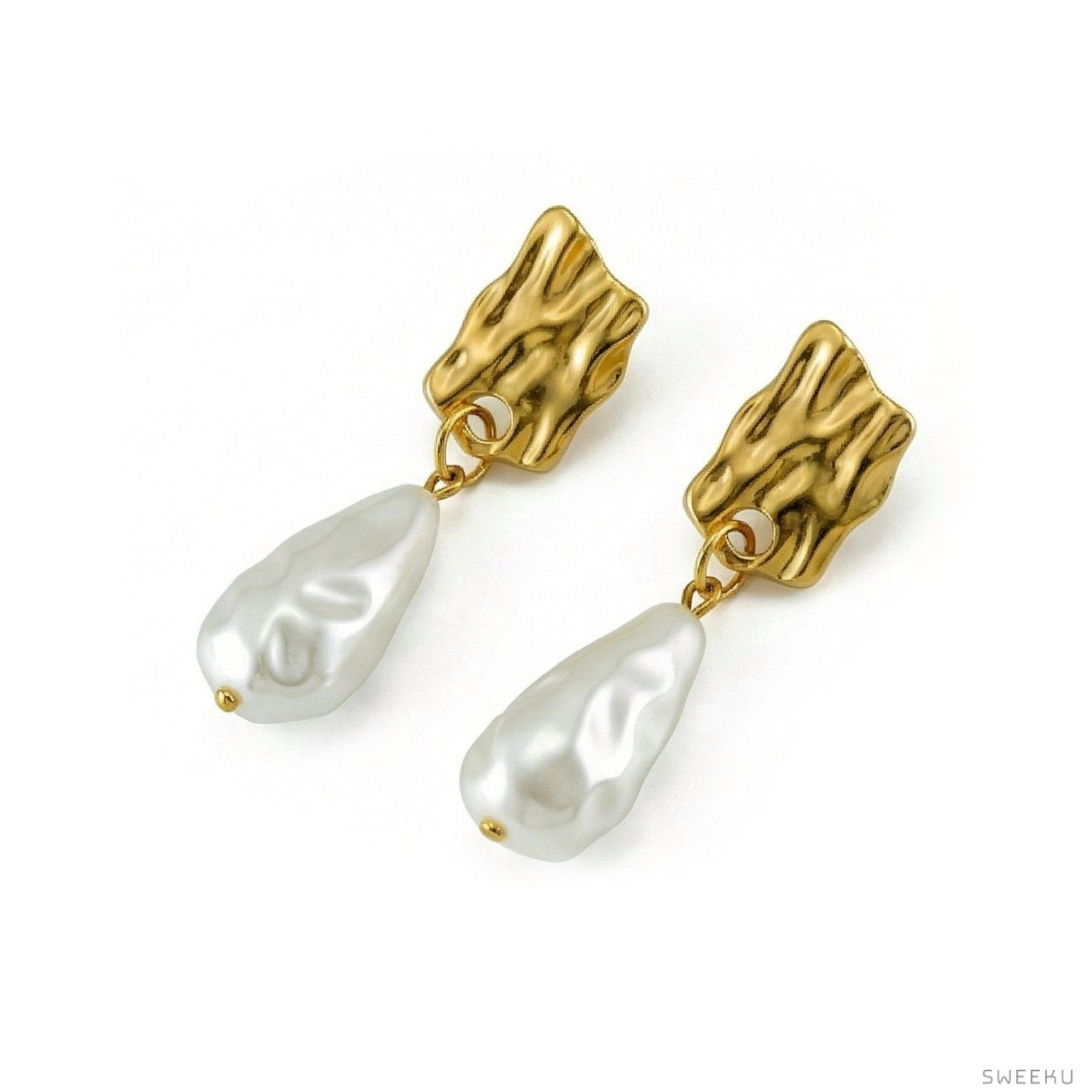 Organic Hammered & Baroque Pearl Drop Earrings