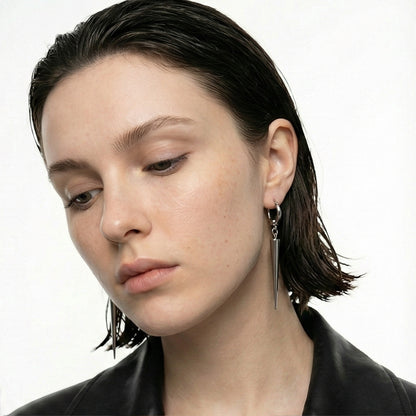 Industrial Spike Dangle Silver Hoops