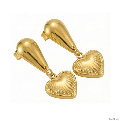 Vintage Puffy Heart Gold Drop Earrings