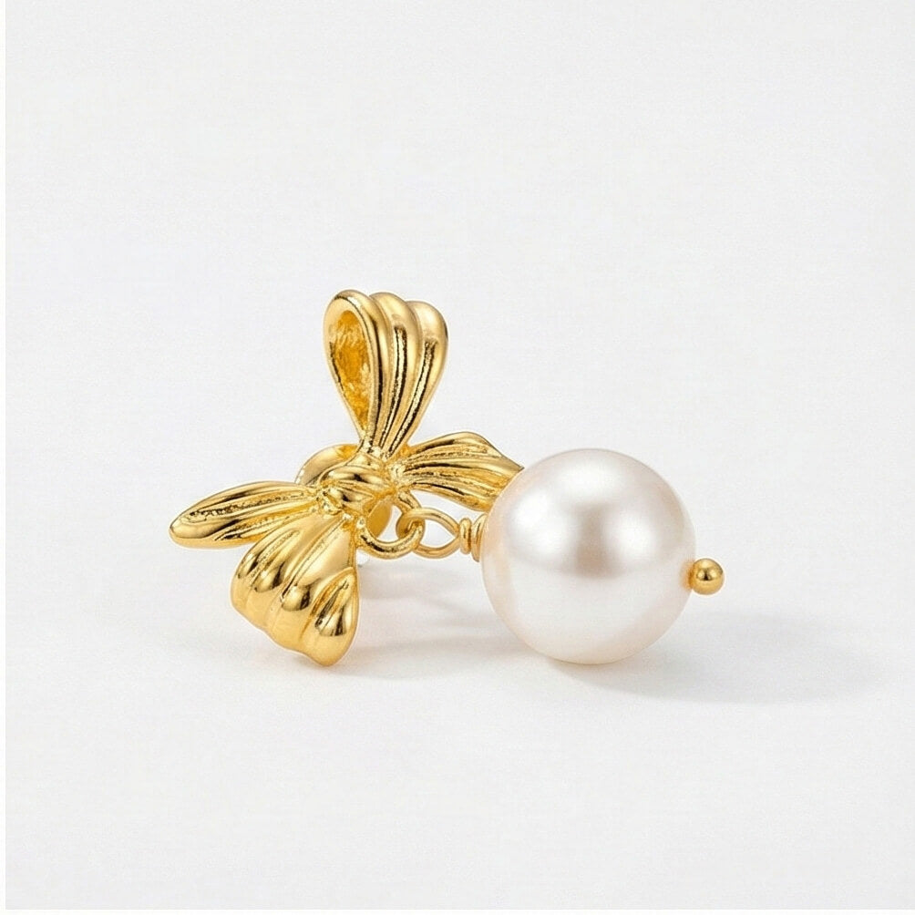 Golden Bow Pearl Drop Earrings