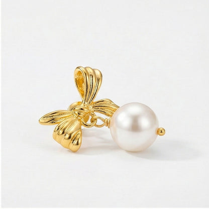 Golden Bow Pearl Drop Earrings
