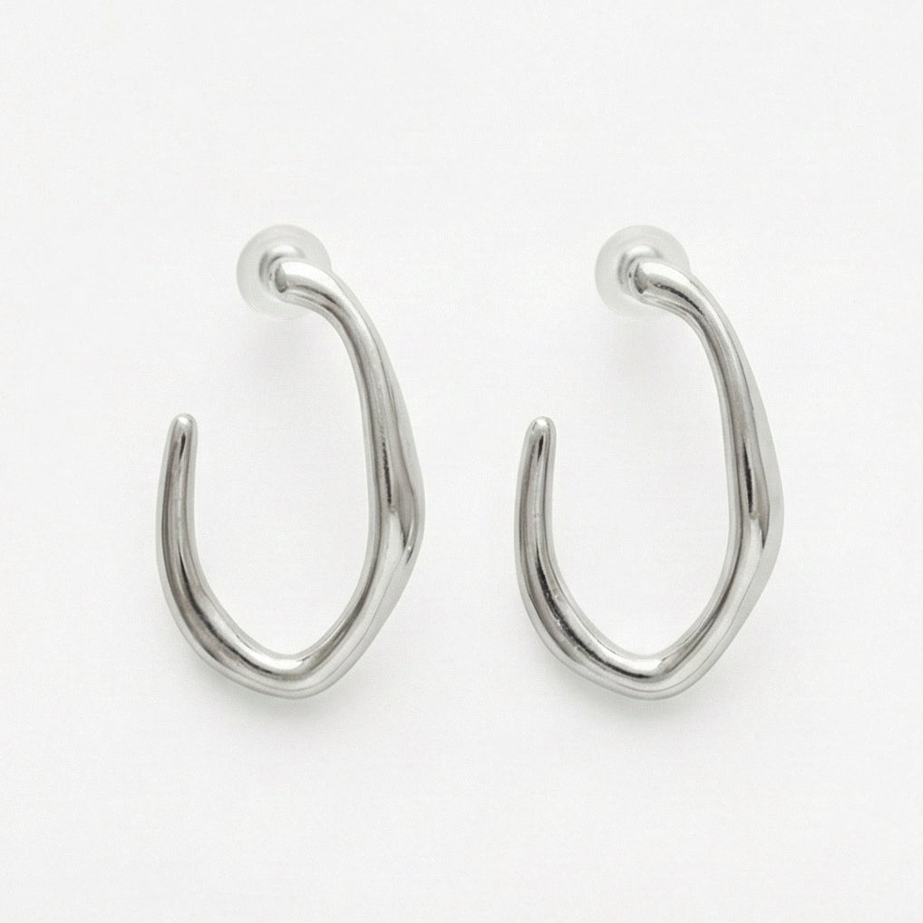 Fluid Organic Silver C-Hoops - Sculptural & Minimalist