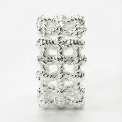Woven Rope Cuff Adjustable Ring - Silver Statement