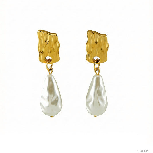 Organic Hammered & Baroque Pearl Drop Earrings