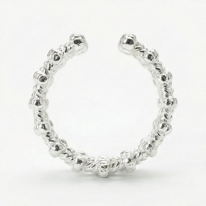 Woven Rope Cuff Adjustable Ring - Silver Statement