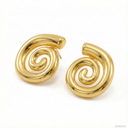 Sculptural Spiral Gold Stud Earrings - SWEEKU