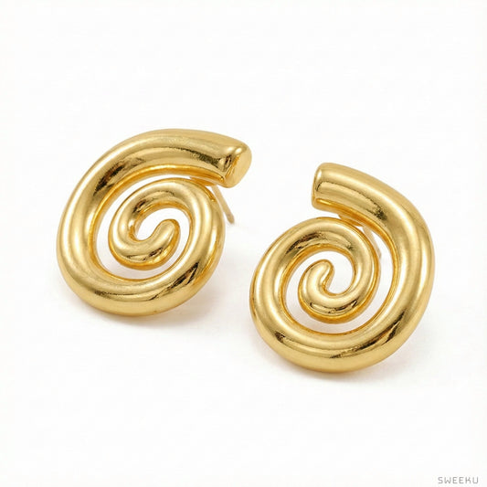 Sculptural Spiral Gold Stud Earrings - SWEEKU