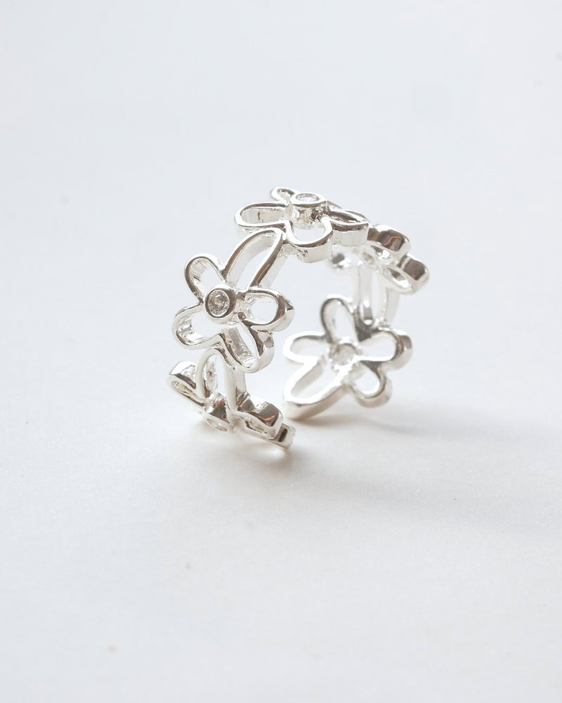 Dainty Flower Adjustable Ring - Crystal Accent & Open Band - SWEEKU