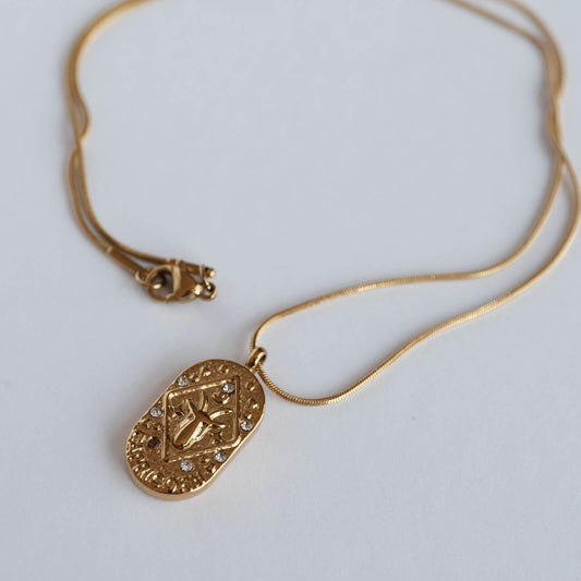 Golden Zodiac Medallion Necklace – 18K Gold Plated