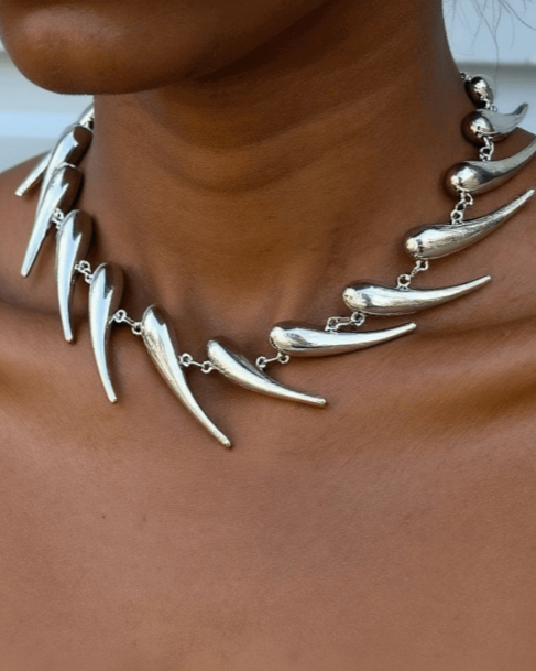 Silver-Tone Titanium Steel Thorn Necklace, Irregular Metal Statement Jewelry