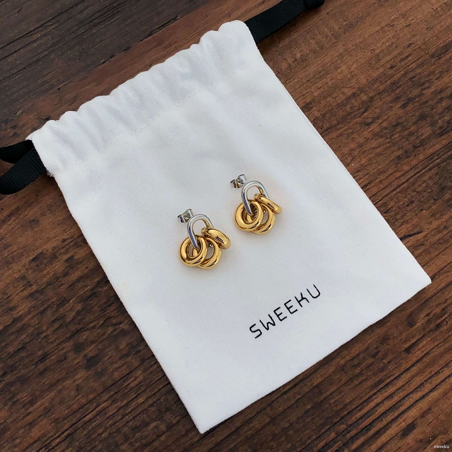 Mixed Metal Cluster Gold Drop Earrings