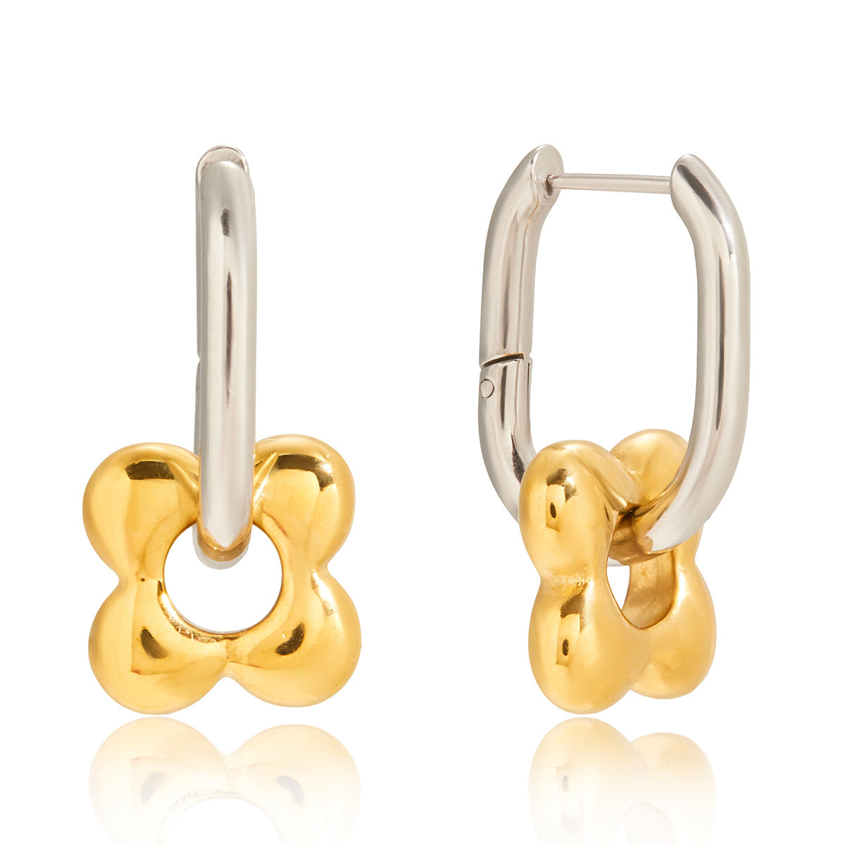 Mixed Metal Flower Dangle Huggie Hoops