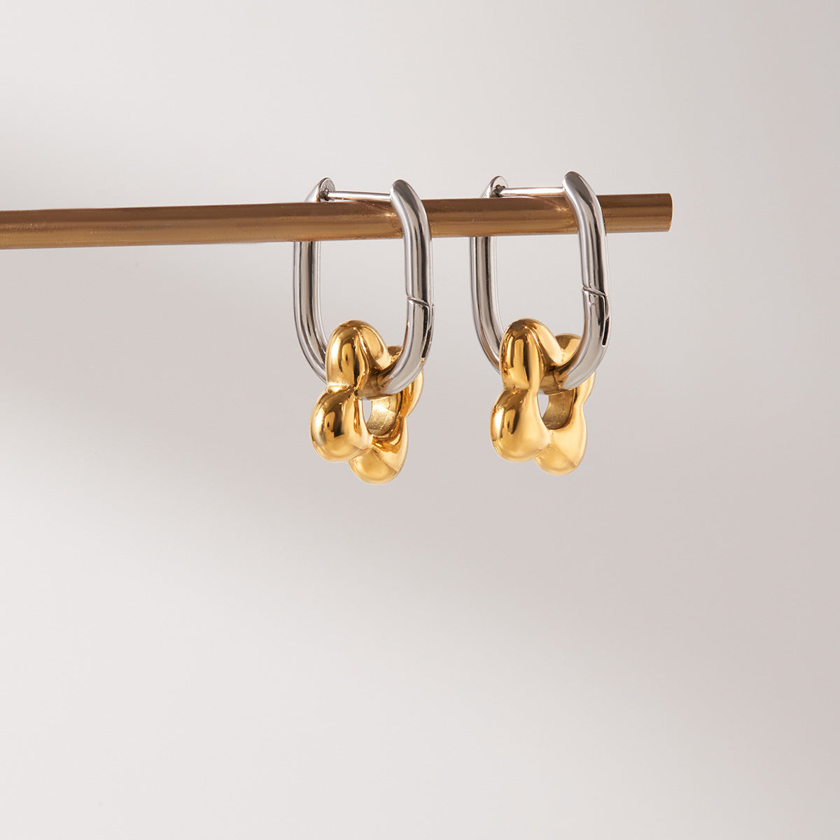 Mixed Metal Flower Dangle Huggie Hoops