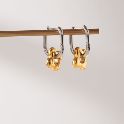 Mixed Metal Flower Dangle Huggie Hoops