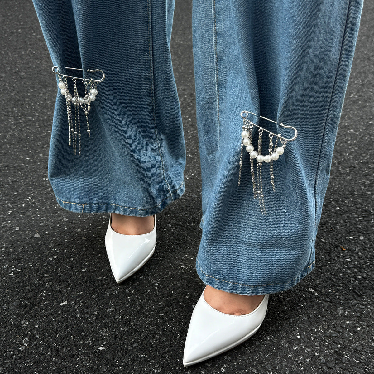Pearl Chain Dangle Safety Pin - Cuff/Pant Leg Accessory