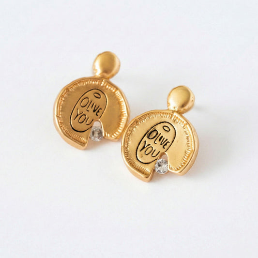 Olive You Coin Stud Earrings
