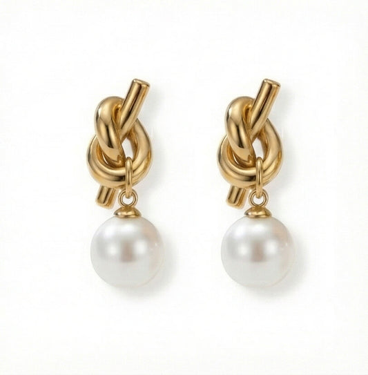 Sculptural Knot Pearl Drop Earrings