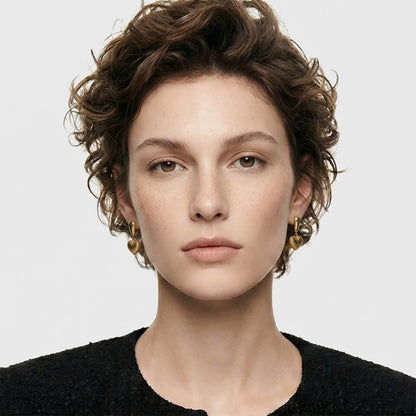 Vintage Puffy Heart Gold Drop Earrings