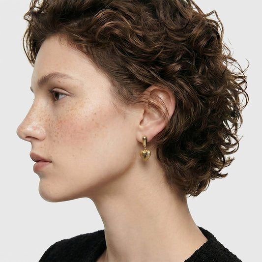 Vintage Puffy Heart Gold Drop Earrings