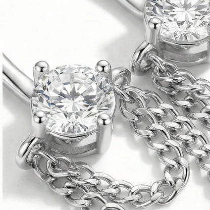 Silver Tassel Chain CZ Ear Jacket Stud Earrings