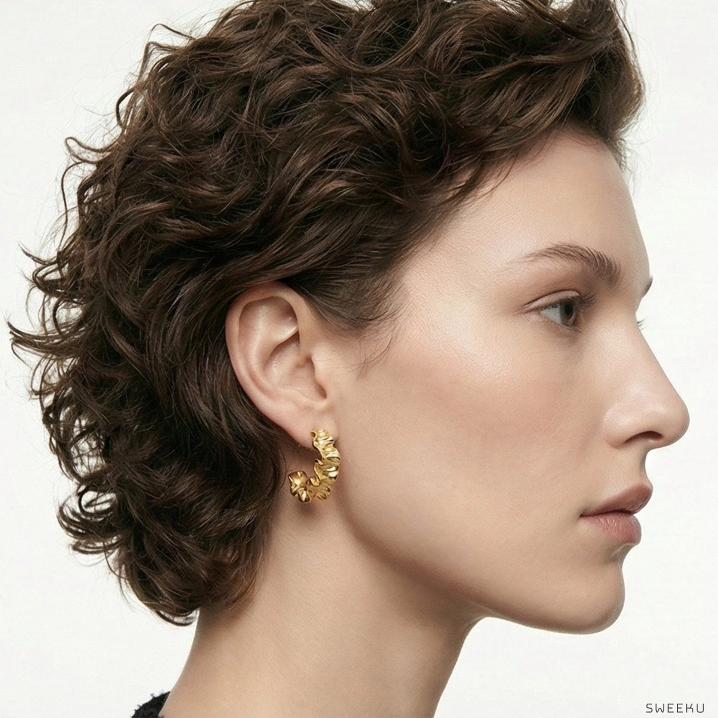 Organic Ruffle Gold Hoops - Sculptural Statement