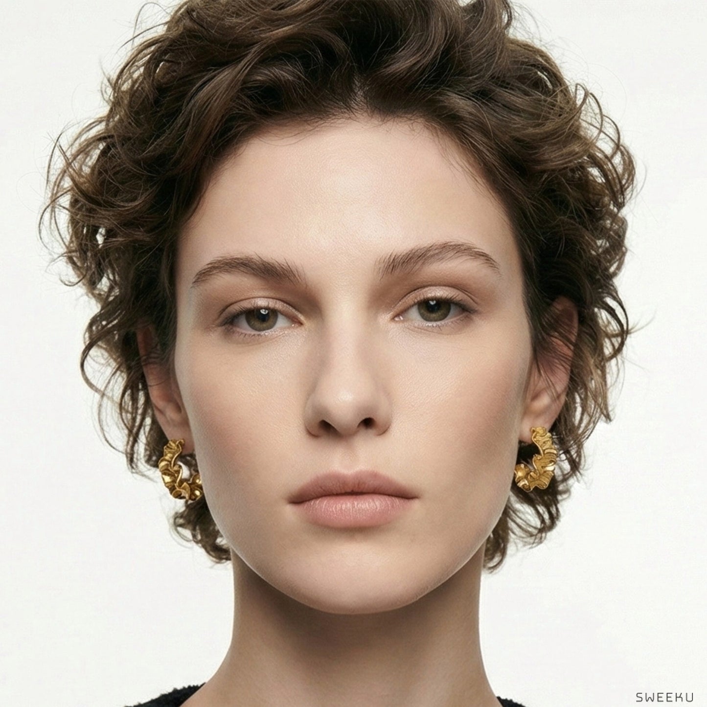 Organic Ruffle Gold Hoops - Sculptural Statement