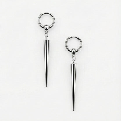 Industrial Spike Dangle Silver Hoops