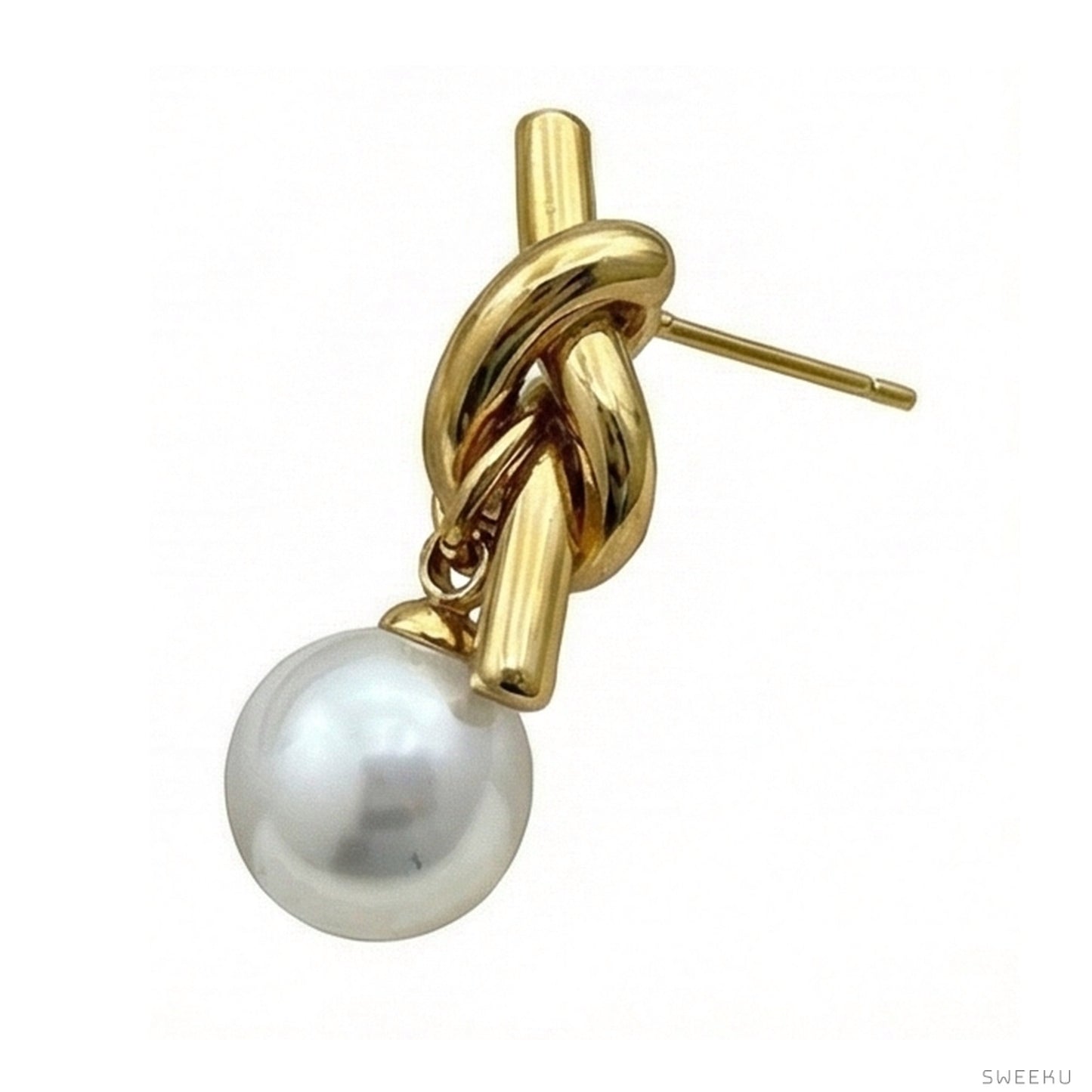 Sculptural Knot Pearl Drop Earrings - SWEEKU