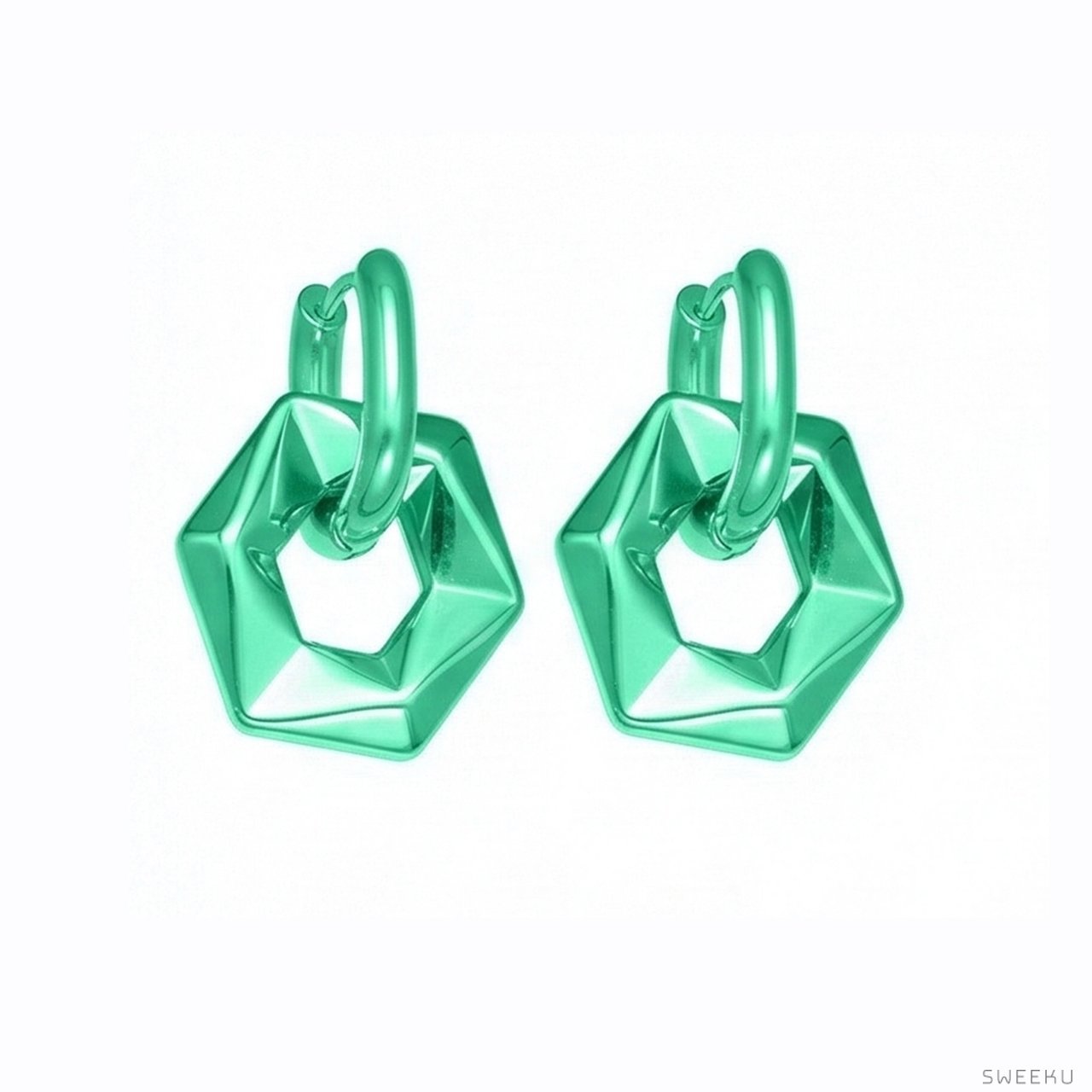 Chunky Hexagon Link Gold Earrings