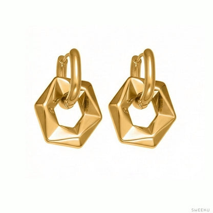 Chunky Hexagon Link Gold Earrings
