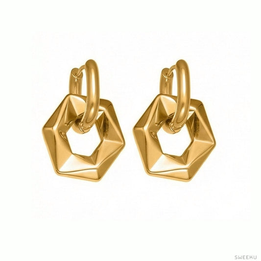 Chunky Hexagon Link Gold Earrings