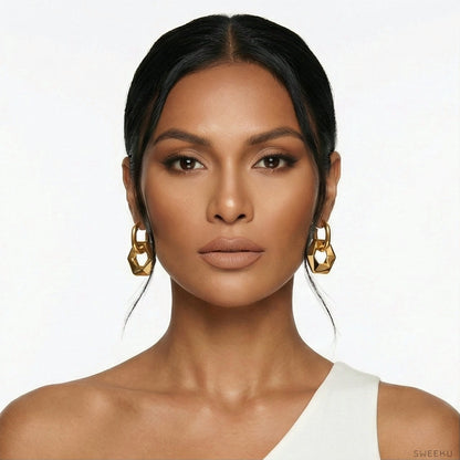 Chunky Hexagon Link Gold Earrings