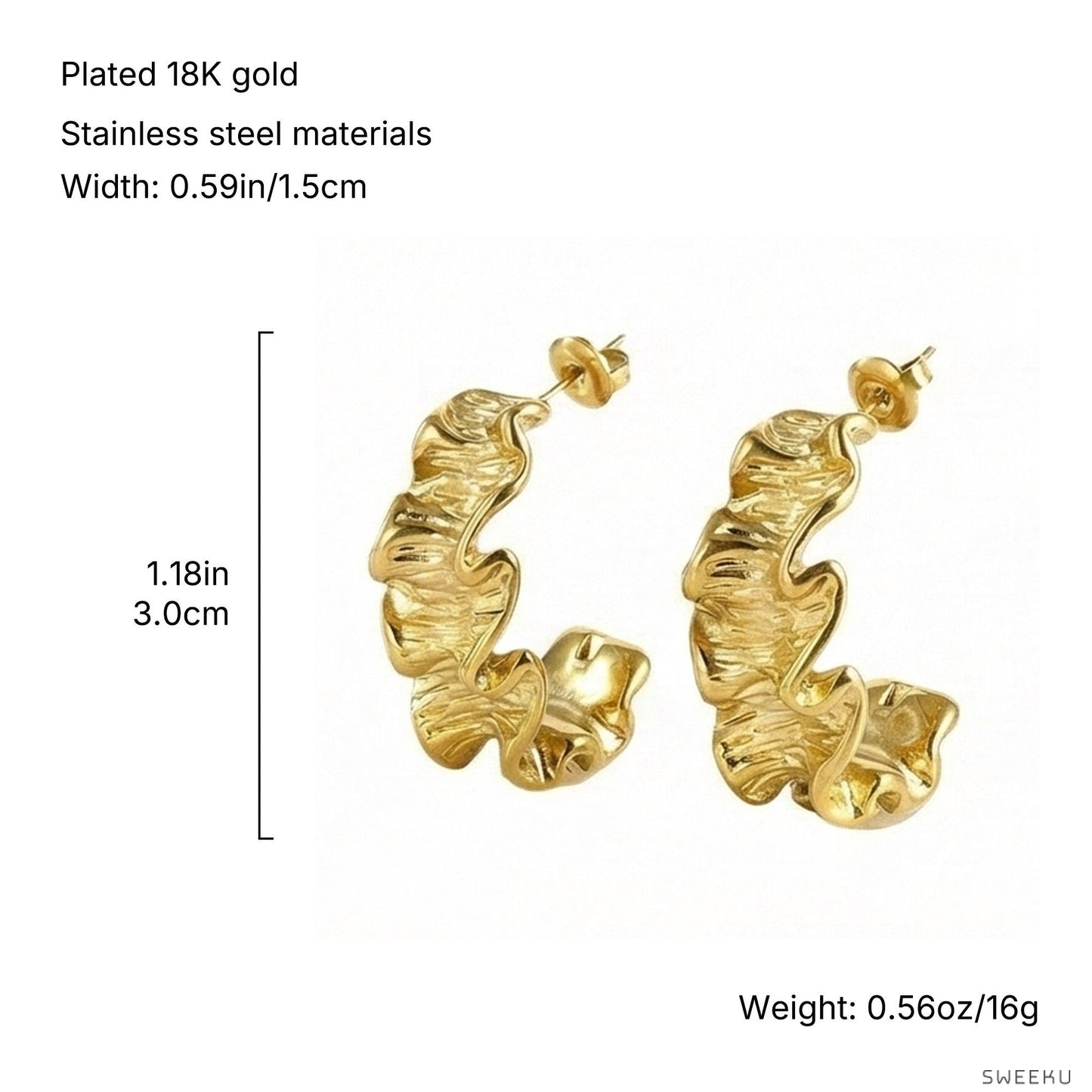 Organic Ruffle Gold Hoops - Sculptural Statement