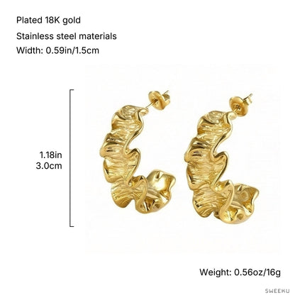 Organic Ruffle Gold Hoops - Sculptural Statement