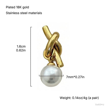 Sculptural Knot Pearl Drop Earrings - SWEEKU