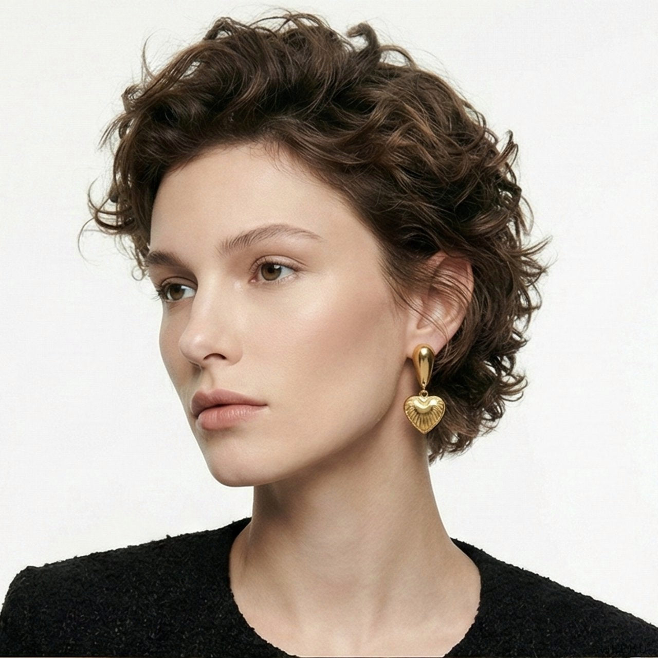 Vintage Puffy Heart Gold Drop Earrings