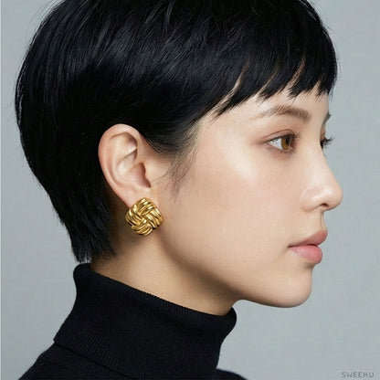 Woven Knot Statement Gold Studs