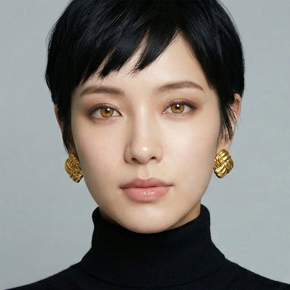 Woven Knot Statement Gold Studs