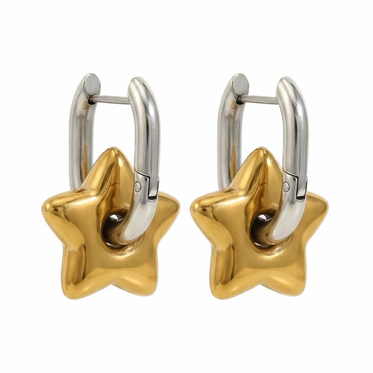 Polished Star Two-Tone Hoop Earrings