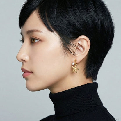 Starfish & Pearl Drop Gold Studs - Coastal Chic