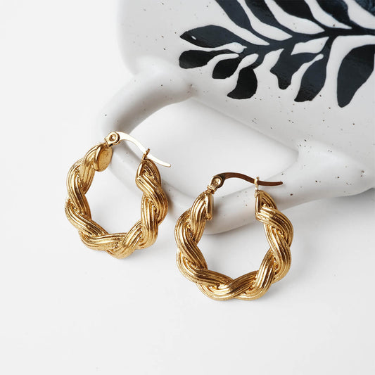 Classic Braided Rope Gold Hoops